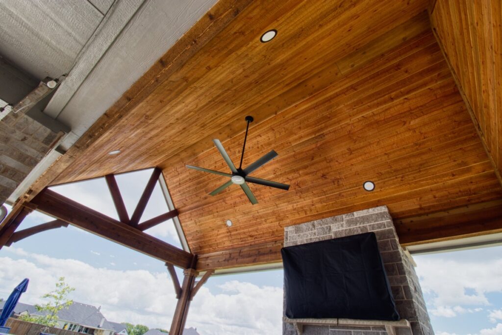 patio cover ceiling with light fixtures